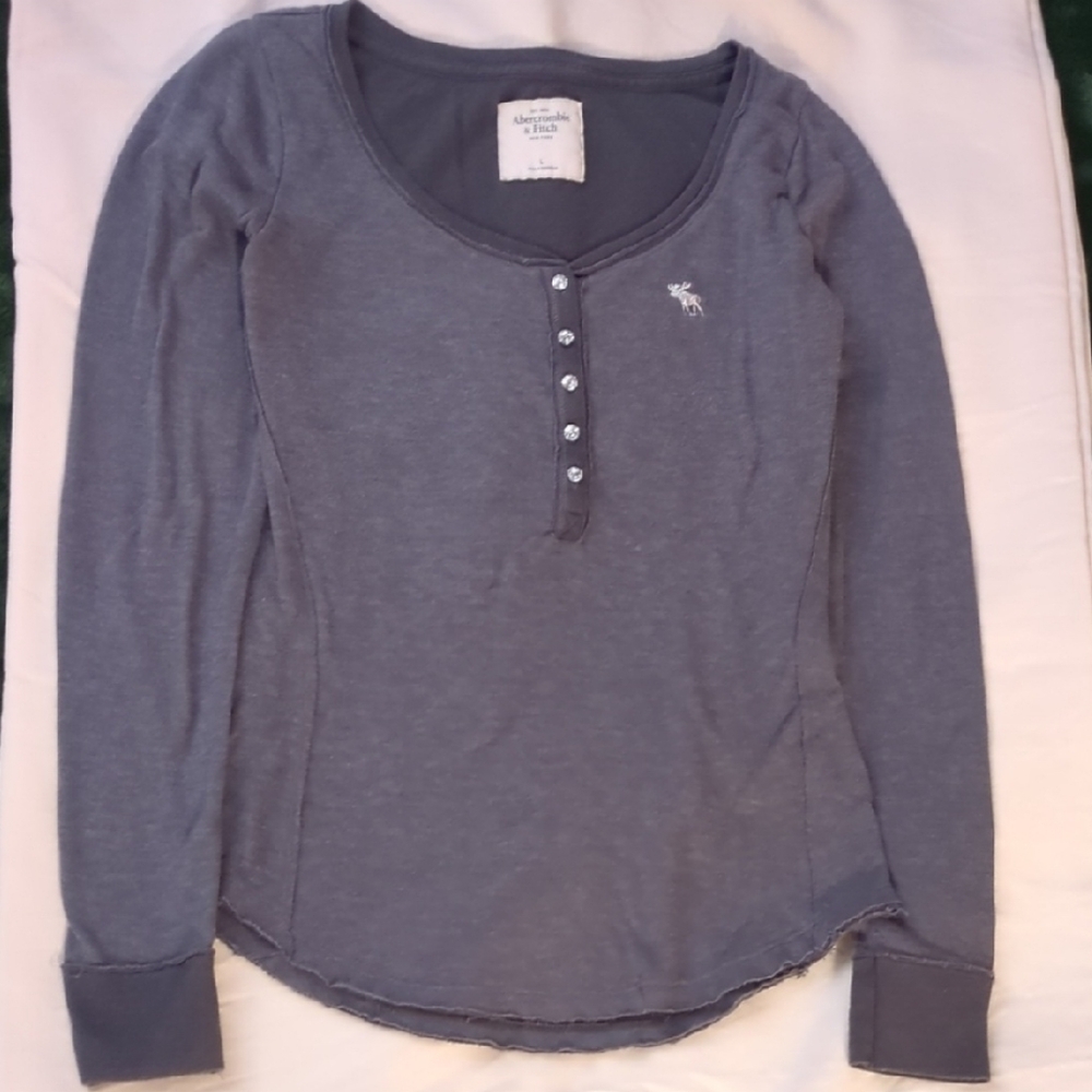 Abercrombie & Fitch Charcoal Button-Up Henley Top